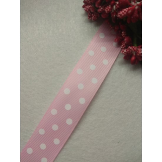 Лента репсовая 2,5 см в горох цв. светло-розовый, цена за 1 м